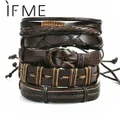 IF ME Vintage Brown Wrap Punk Leather Men Woman New Round Fashion Jewelry Gift