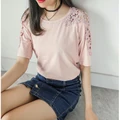 Plus Size Womens Ladies Short Sleeve Lace Blouse Tops Casual Loose Tops