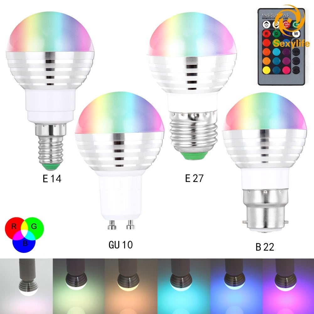 Sexylife Light 3W RGB LED 16 Color Change Bulb MR16 E14 E27 GU10 B22 Lamp Remote Control