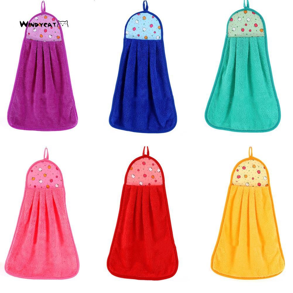[BH] Towel Bathroom Kitchen Absorption Hand Soft Plush Hanging Wipe Bathing
