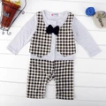 Baby Kids Children Boy&#039;s Wear Checked Long Sleeve Bow Tie Rompers