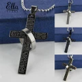 Ellastore Men Prayer Cross Ring Pendant Ball Chain Punk Necklace