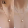 Ellastore Lady Simple Multilayer Round Faux Pearl Gold Plated Chain Necklace