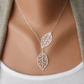 Ellastore Women's Hollow Double Leaf Pendant Choker Chain Necklace Jewelry