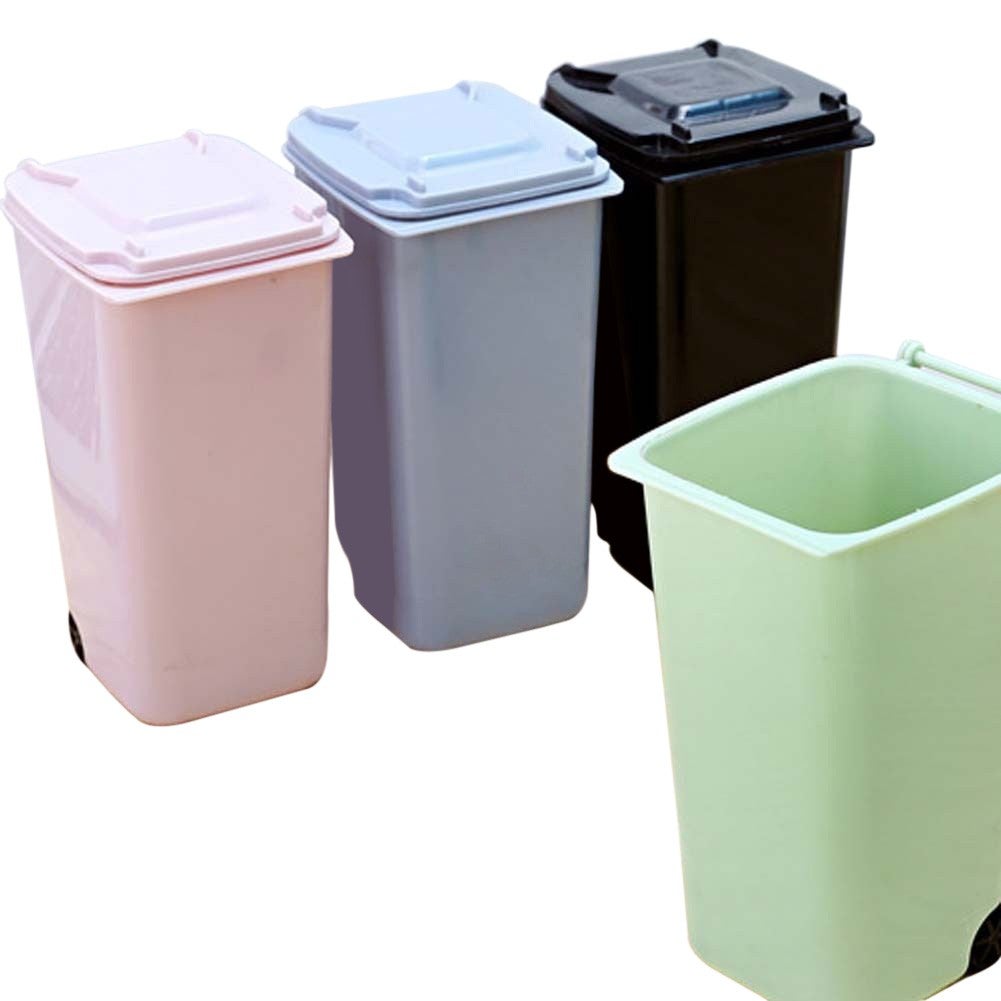 New Mini Wheelie Trash Can Storage Bin Desktop Organizer Pen Pencil Cup Creative