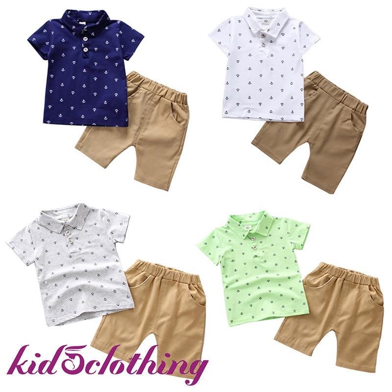 Summer Children's Short-sleeved Lapel T-shirt + Pants Two Sets