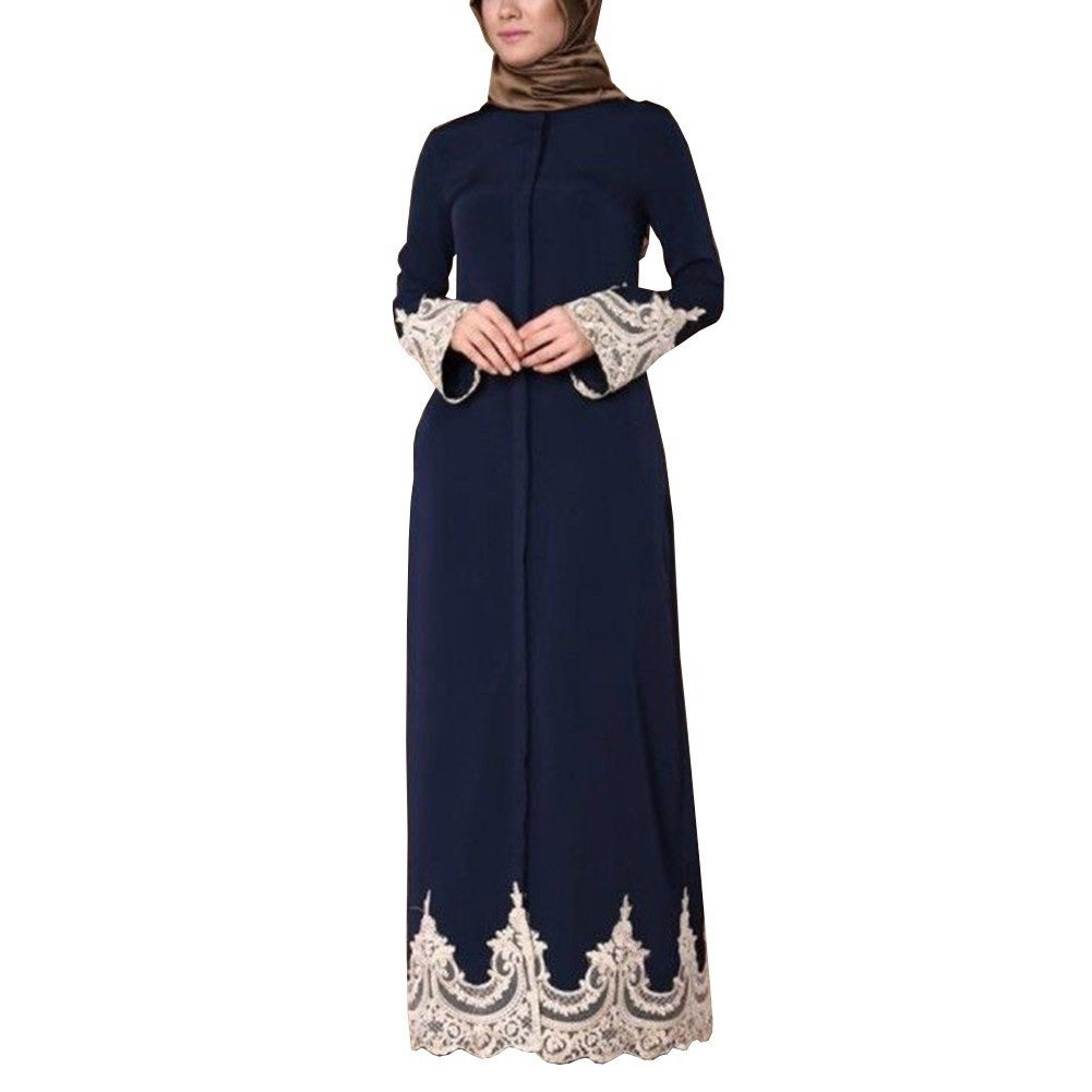 Baju Ray Muslim Women Embrodered Lace Dress Abaya Islamic Chiffon Maxi Dress