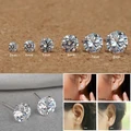 women men genuine 925 solid sterling silver cubic zirconia round stud earrings