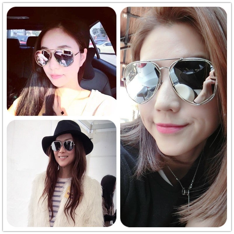 Polygonal metal polarized sunglasses trend protection sunglasses