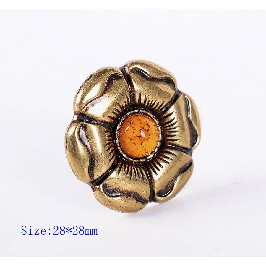 10X Western Yellow Turquoise Brass Rose Flower Saddle Leather Crafts Conchos Set