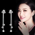 Korean temperament leaves zircon earrings women sterling silver long paragraph