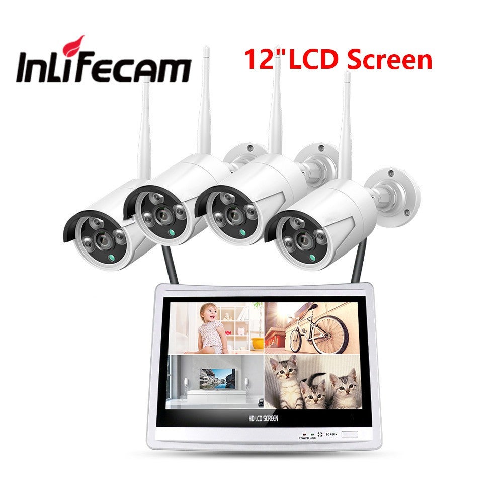 Inlifecam 12"lCD SCreen Monitor Wireless CCTV System NVR Security System IR Camera IP Kits
