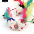 Pet Cat Bell The Dangle Faux Mouse Feather Rod Roped Fun Playing Toys