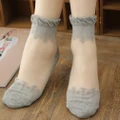 1 Pair Women Fashion Cotton Lace Detail Transparent Silk Sock