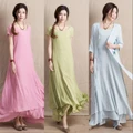 Women Cotton Linen Short Sleeve Long Maxi Dress