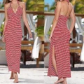 Sexy Women Halter V-Neck Backless Empire Waist Striped Maxi Long Dress