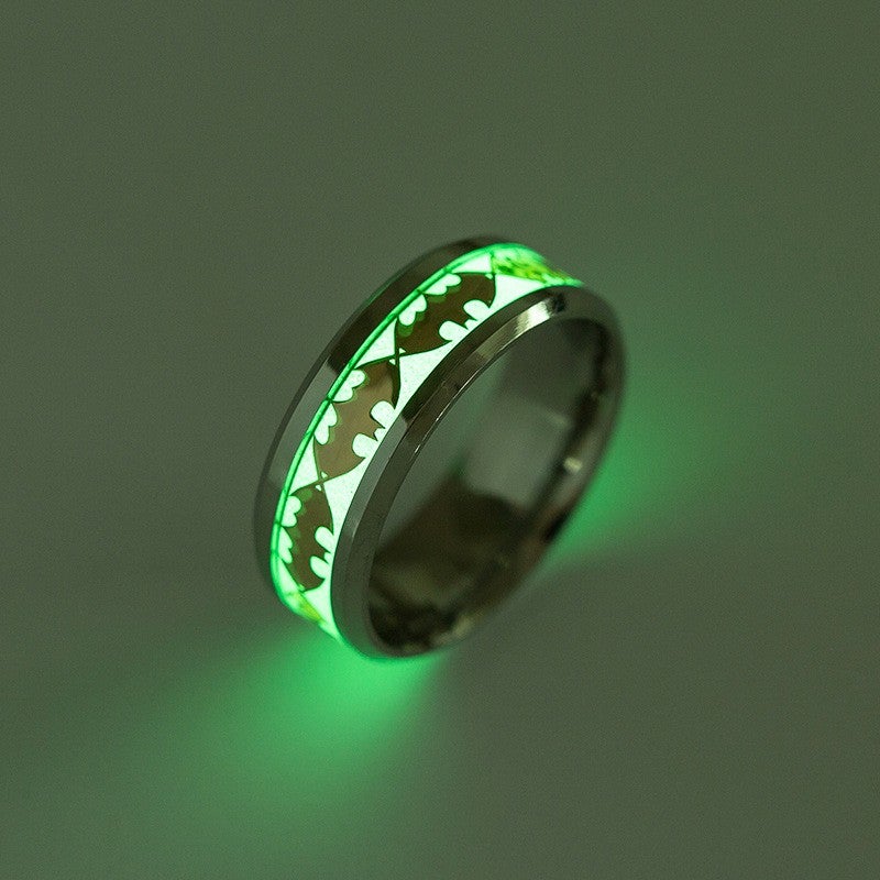 Luminous Lovely Bat Men's Rings Beveled Edges Male Ring Jewelry Finger Band Ring