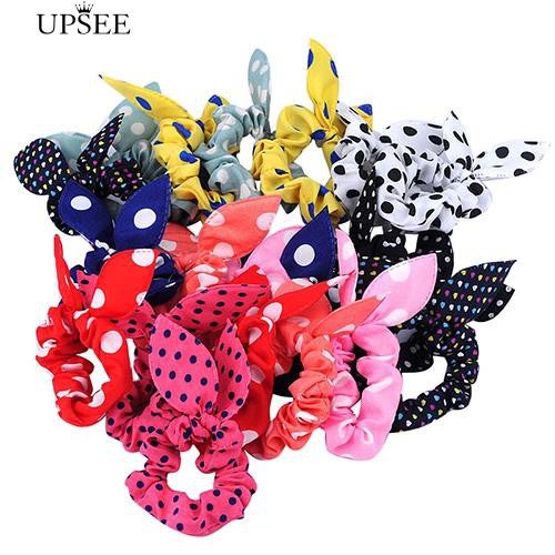 10Pcs Girl Rabbit Ear Hair Tie Bands Korean Style Polka Dot Ponytail Holders