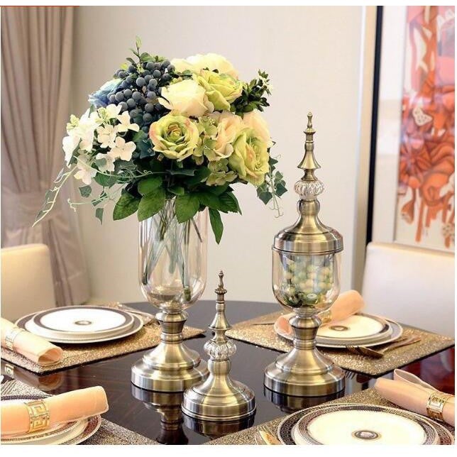 Flower Vase Desktop Vases Bronze Color Candle Stand Wedding Tall Glass Vases