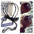 Korean Style String Pearl Ribbon Band Bow Headband