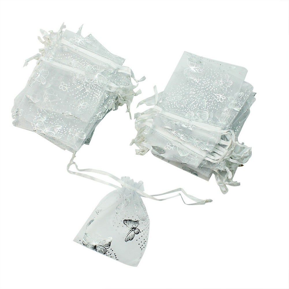 50 Pcs White Butterfly Organza Jewelry Gift Candy Pouch Bags