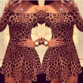Magic Fashion Women Sexy Leopard Dresses Long Sleeves Slim Fit Mini Dress S/M/L/XL/XX