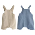 New Fashion Baby Girls Cute Solid Color Suspender Soft Linen Short Overalls