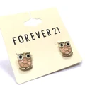 Peach enamel owl earrings