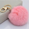 home Cute Genuine Leather Rabbit fur ball plush key chain for car key ring Bag Pendant car keychain