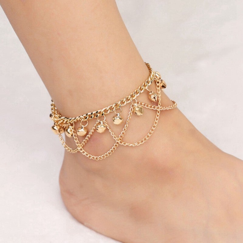 New Women Gril Tassel Chain Bells Sound Gold Metal Chain Anklet