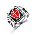 Male Stainless Steel Cross Red Shield Cast Rings Men Titanium Punk Ring Jewelry