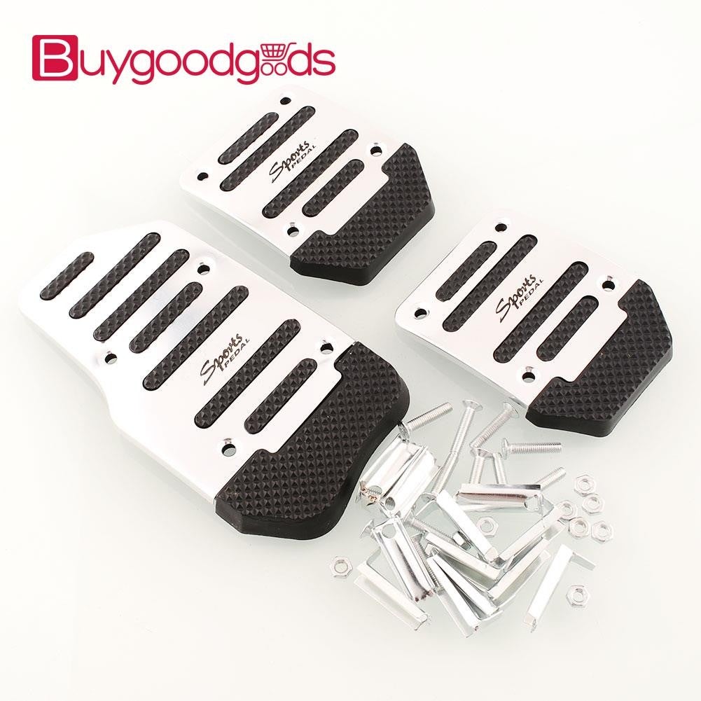 Hot 3PCS Non-slip Pedal Foot Treadle Pad Aluminium Alloy Black+Silver