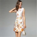 Floral Jacquard Dress For Women Sleeveless Fit and Flare Evening Dinner Dress