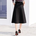 Women's High Waist Single-breasted A-Line Skirts Below Knee-Length Woolen Skirts