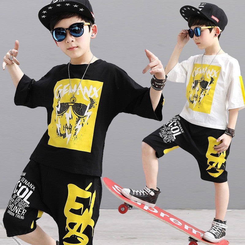3-14Y Ready Stock Shirt + pants 2pcs Set Boys Clothing Cotton Hip-Hop Sport Suit