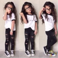 00I-Cute Baby Girls Outfits Tops+Ripped Legging Trousers 2pcs Outfits Clothes