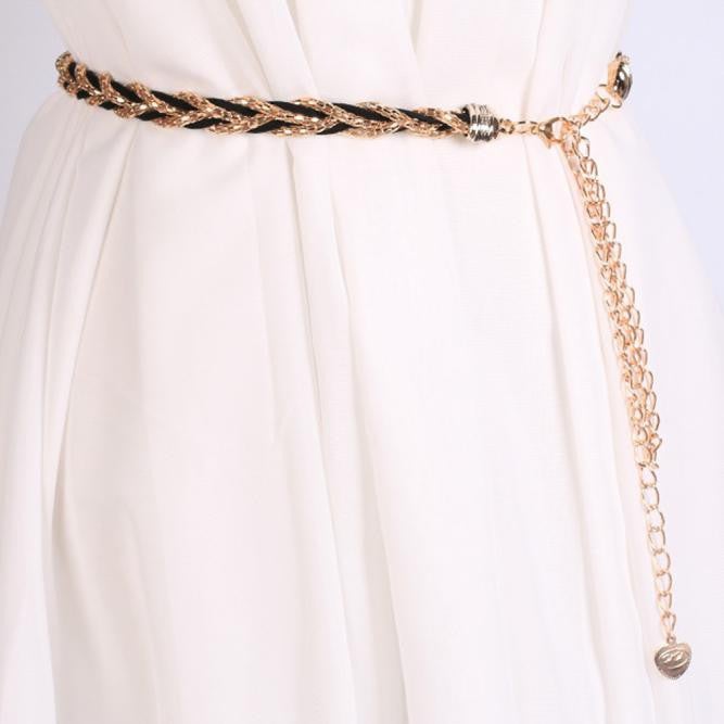 Women's Lady Fashion Metal Chain Pearl Style Belt Chain