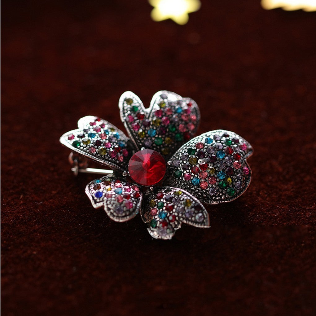 Women Colorful Crystal Decor Daffodil Floral Brooch Pin Clothes Alloy Brooch