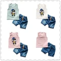 2Pcs Summer Baby Kids Crayon Shin-chan Vest + Denim Shorts Suit 0-4Y