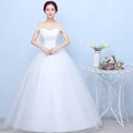 Off Shoulder White Satin Wedding bridal Gown Evening Dress
