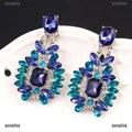 GONGJING Boho Colorful Big Drop Earrings Accessories Crystal Dangle Stud Earrings Jewelry