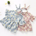 With Hairband Cotton Girls Dress Floral Short Sleeve Flowers Kids Clothing