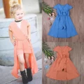 P..-Kids Baby Girls One Picece Dress Short Sleeve Solid Skirts Cotton Dresses