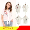Summer Women Casual Tops Short Sleeve Embroidery White Top Blouses Shirts