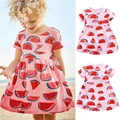Children Kids Shorts Sleeve Dress Cotton Cartoon Watermellon Girl's Dresses