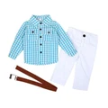 Kids Boys Loose-Fitting Cotton Blend Plaid Shirt+ Pants+ Belt 3 Pcs Set