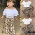 K0.-Kids Baby Girl Clothes Lace Top+Leopard Flares Pants Set