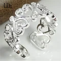 LIDU Love Heart Adjustable Hollow Silver Plated Open Ring