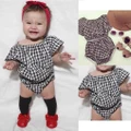 Summer Children Clothing Sets Baby Girls Shirt & Shorts Black Plaid Print