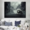 1pcs White Wolf 3D Home Canvas Wall Art Landscape Modern Fashion Oil Painting